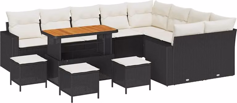 Set Divano da Giardino 13 pcs Nero polyrattan