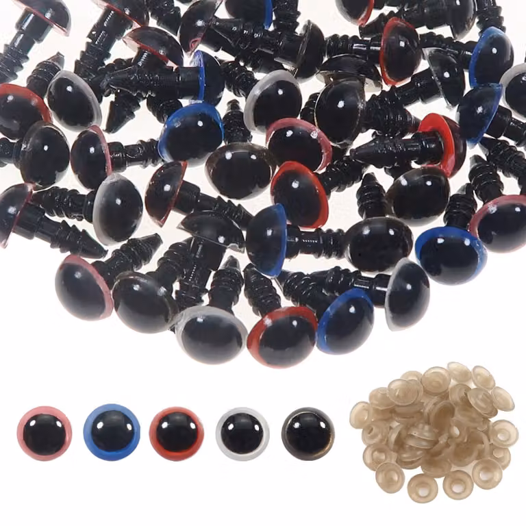 Occhi di sicurezza da 8 mm, confezione da 50 pezzi, multicolore, in plastica, con rondelle