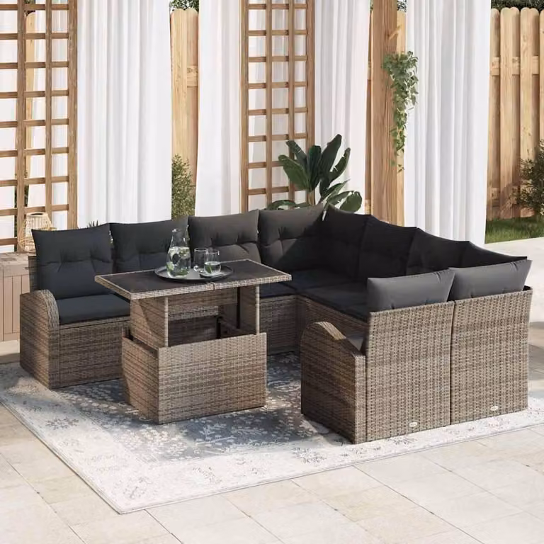 Maison Exclusive - Set Divano da Giardino 9 pcs Grigio polyrattan