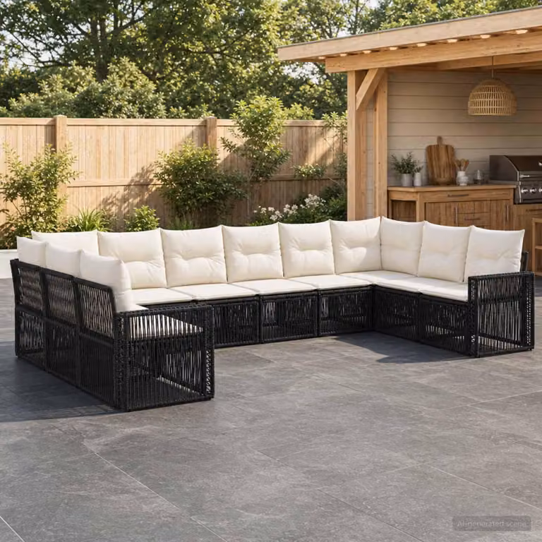 Maison Exclusive - Set da giardino composto da 10 pezzi. Divano da giardino in rattan sintetico, colore nero e crema