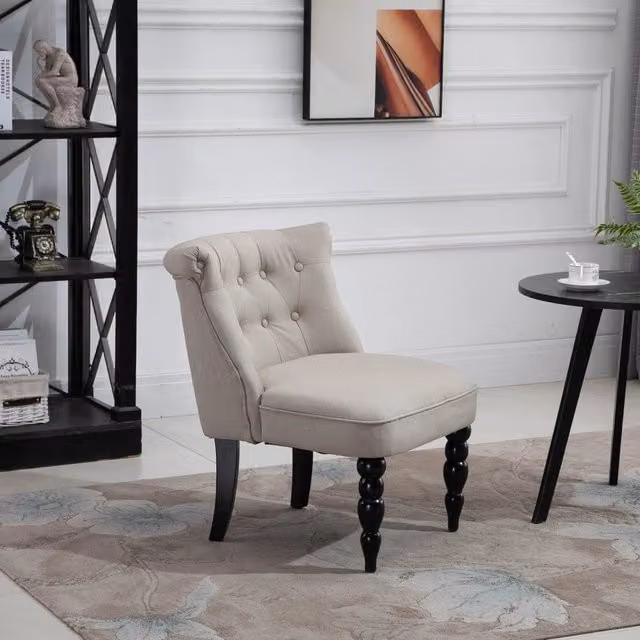 Poltrona Vintage REDOM in lino beige con struttura in legno e braccioli L/P/H: 67 x 67 x 78 cm