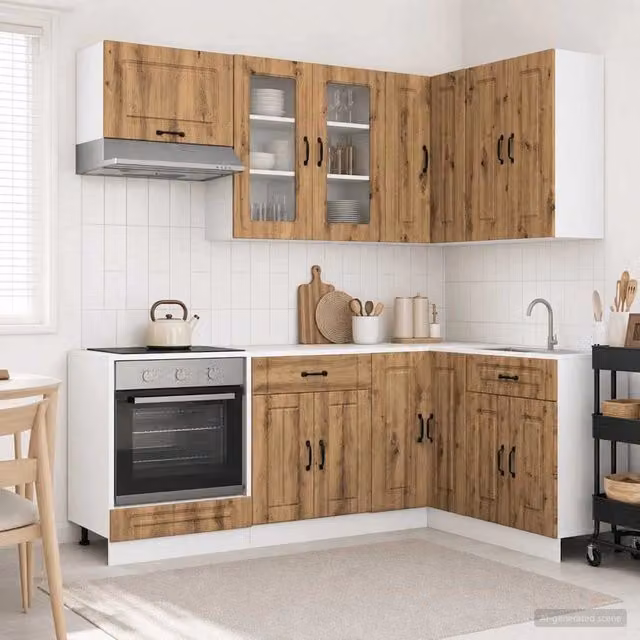 Unità Cucina Minimalista vidaXL in Legno Rovere Marrone con Ante in Vetro, 8 Pezzi – 1