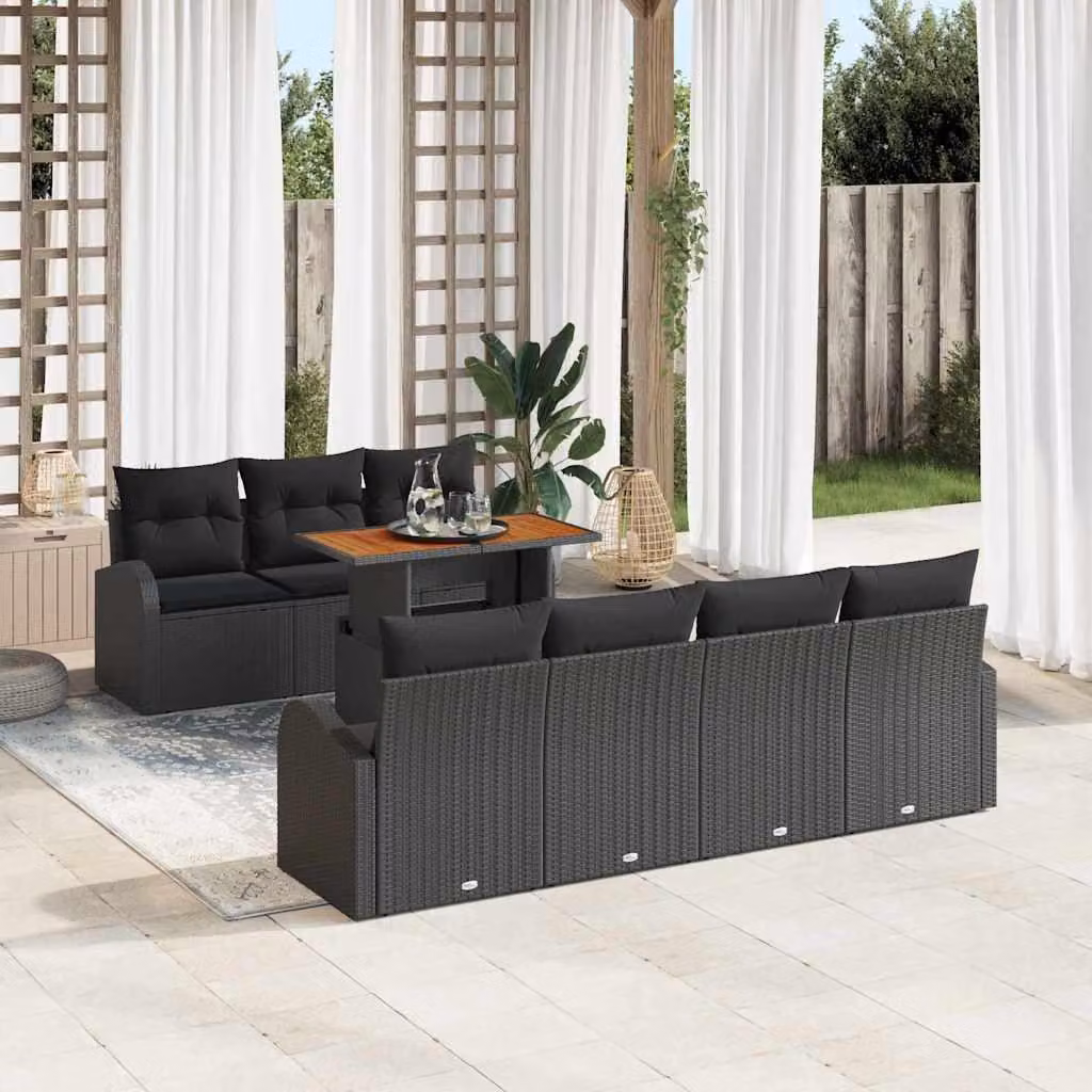 Maison Exclusive - Set da giardino composto da 8 pezzi, divano in rattan sintetico nero
