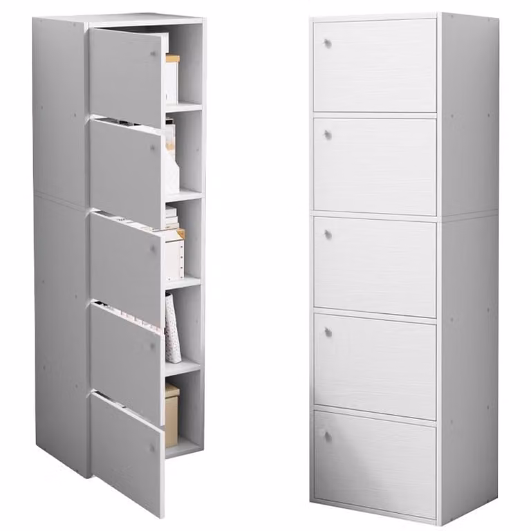 Cassettiera moderna spaziosa con 5 ripiani mobile grande bianco stile scandinavo loft retrò