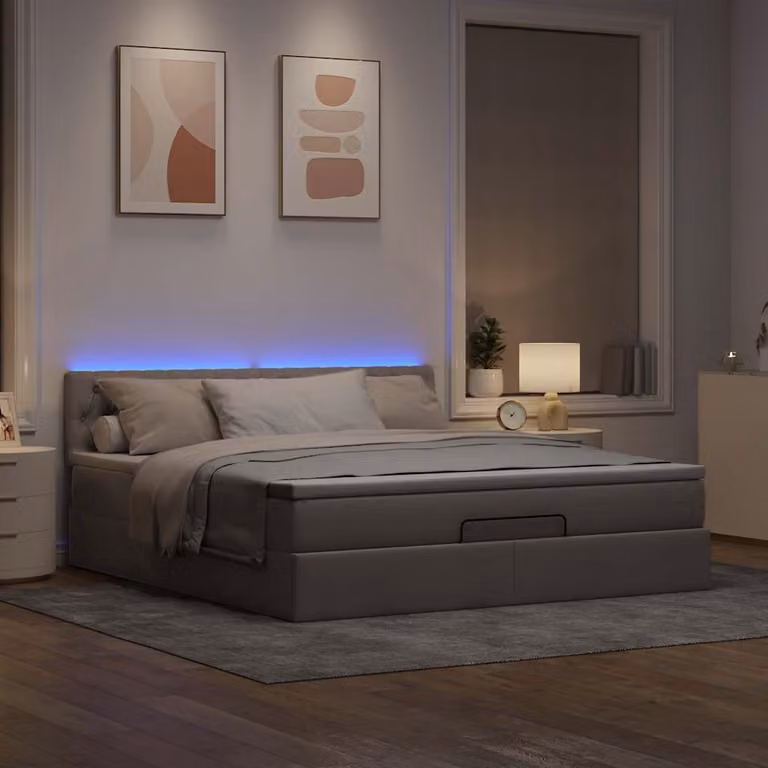 Maison Exclusive - Letto ottomano con materasso e LED taupe 180x200 cm tessuto