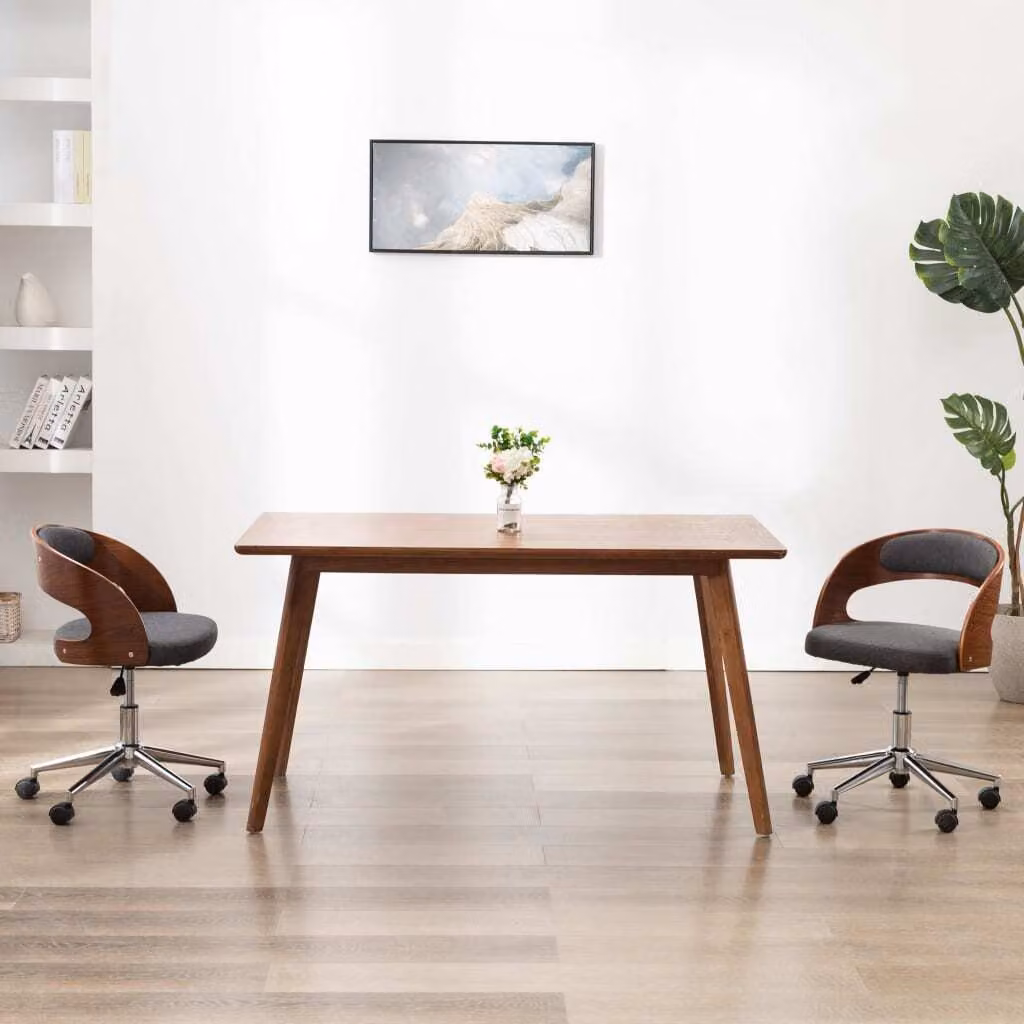 The Living Store Sedie da pranzo girevoli 2 pz. Legno curvo e tessuto grigio