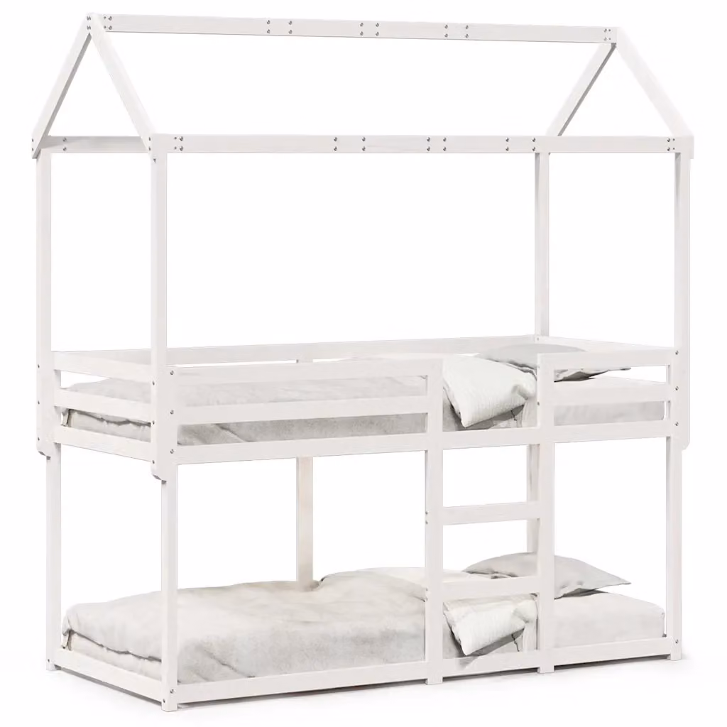 Letto a castello per bambini vidaXL in legno massello di pino bianco con struttura a casetta L/P/H: 205.5 x 80 x 112 cm – 2