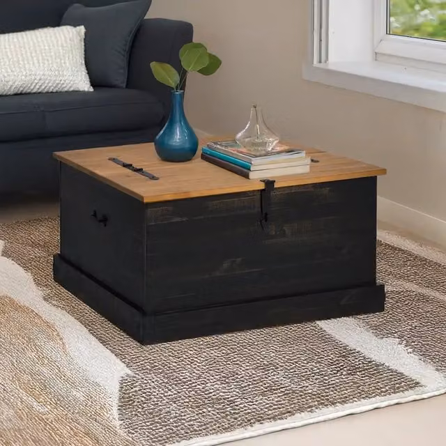 Cassapanca HALDEN vidaXL in legno massello di pino nero stile rustico L 91 cm x P 91 cm x H 47 cm – 1