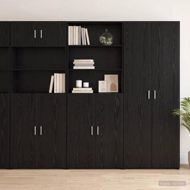 Credenza moderna vidaXL in MDF nero opaco con ante a battente e ripiani interni L 70 x P 42,5 x H 185 cm