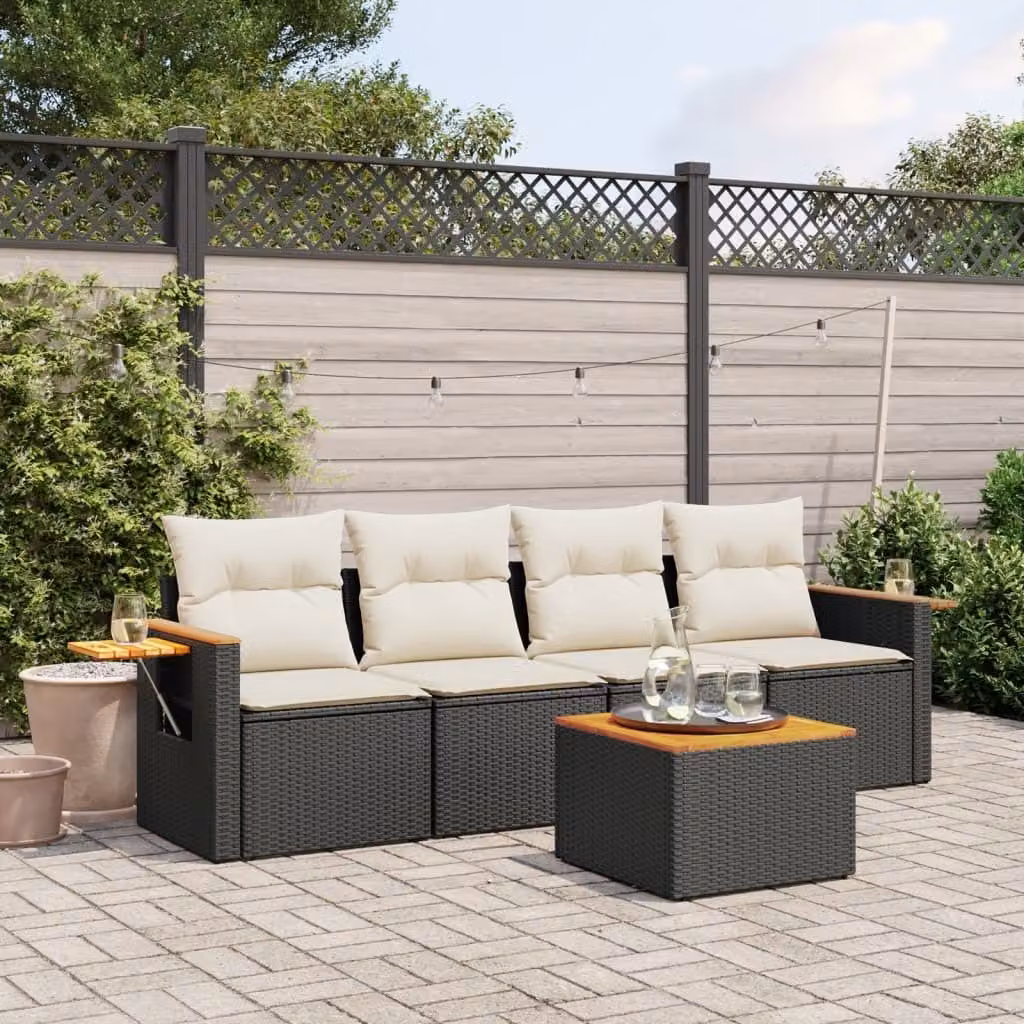 Maison Exclusive - Set Divani da Giardino 5 pz con Cuscini in Polyrattan Nero