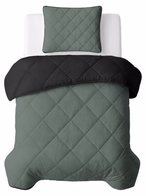 Sleeptime, coperta per letto "Lazy", colore verde/nero, 140 x 200 cm, con federa inclusa