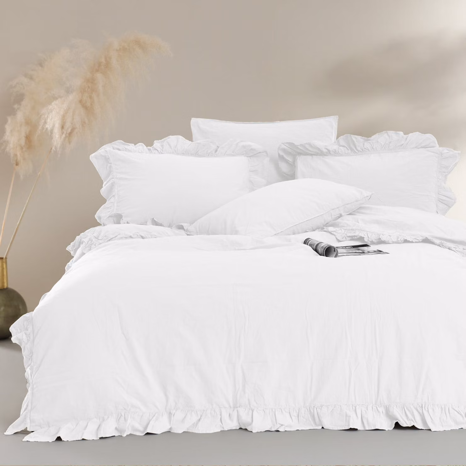 Biancheria da letto in cotone BIANCO OTTICO/160x200(P) LAVATO A PIETRA