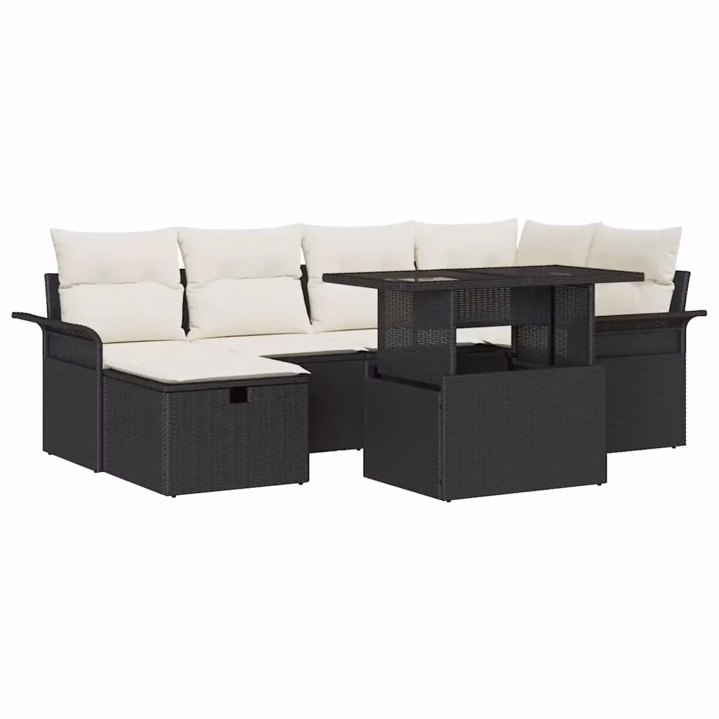 Set Divano da Giardino vidaXL 7 Pezzi Moderno a Forma di L con Cuscini Nero – 2