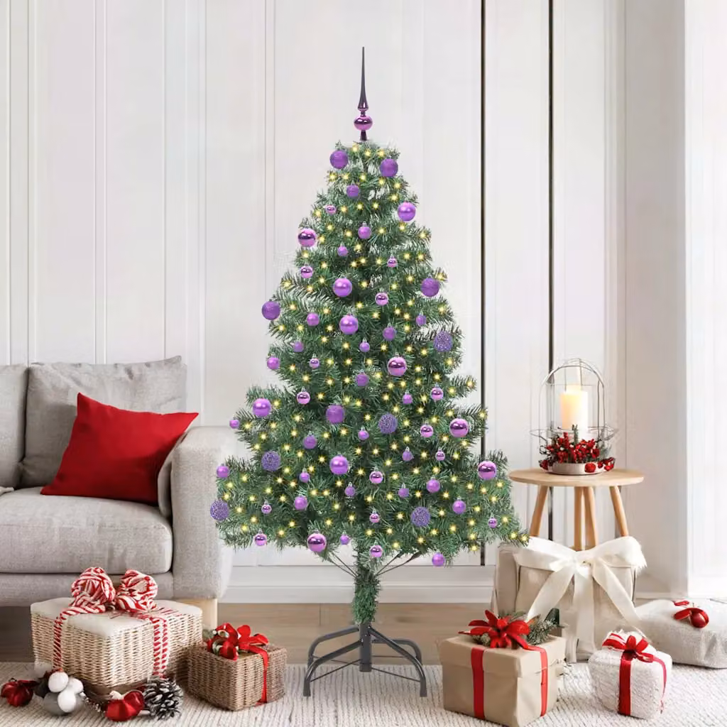 Albero di Natale moderno vidaXL verde in PVC con luci LED bianco caldo, Altezza: 180 cm