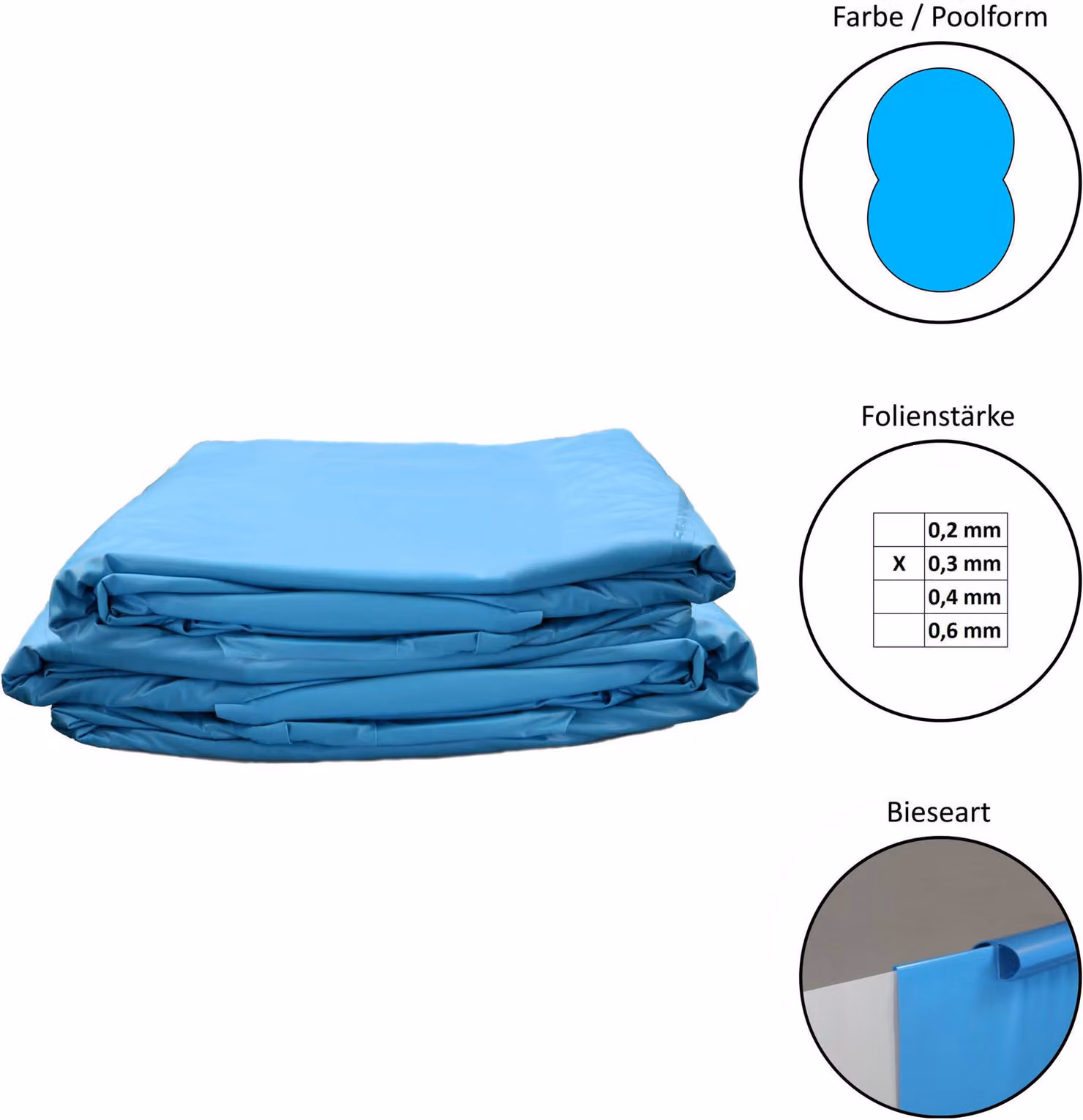 Foglio di ricambio per piscina a forma di otto 470x300x90 cm - spessore 0,3 mm - sovrapposizione - blu