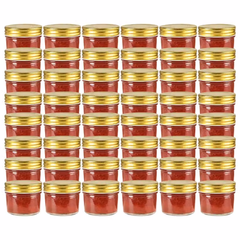 Set di 48 vasi per marmellata in vetro trasparente con coperchio a vite color oro vidaXL, 110 ml ciascuno