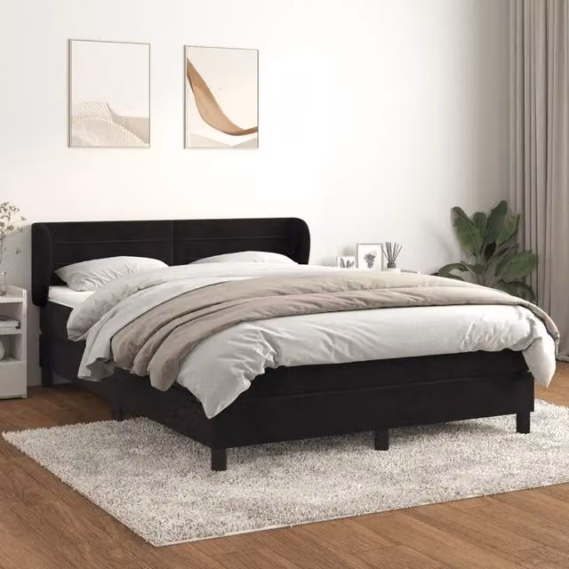 Letto Ibrido con Giroletto a Molle e Materasso vidaXL in Velluto Nero e Bianco L/P/H: 140 x 200 x 88 cm
