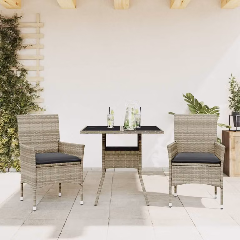 Maison Exclusive - Set Pranzo da Giardino 3pz con Cuscini Polyrattan e Vetro
