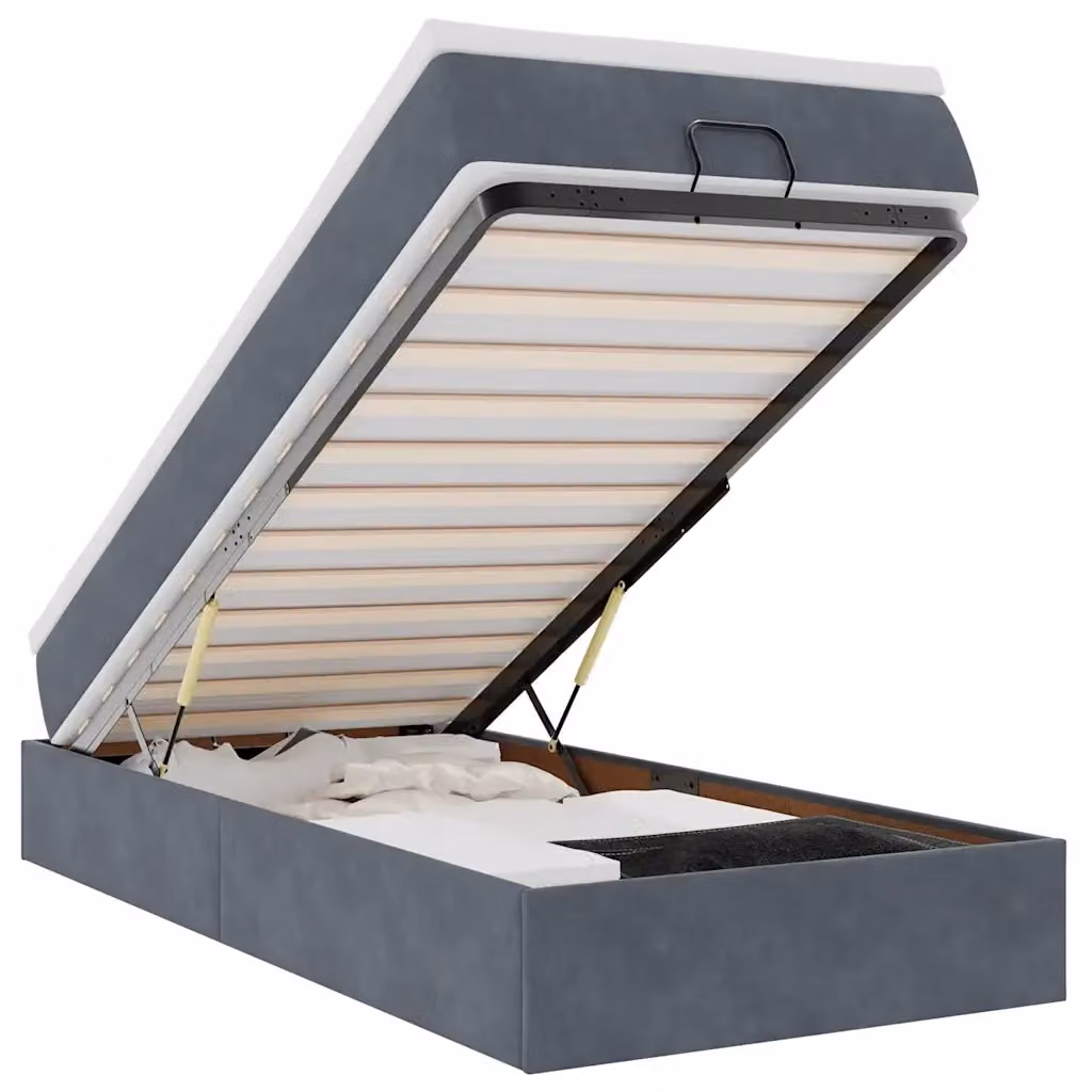 Letto con contenitore a sollevamento vidaXL in velluto grigio e bianco con materasso L: 90 cm, P: 190 cm, H: 140 cm – 2