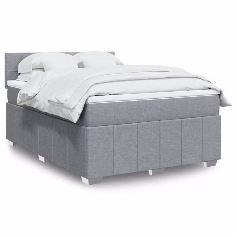 vidaXL Giroletto a Molle con Materasso Ibrido in Tessuto Grigio e Bianco L/P/H: 140 x 190 cm