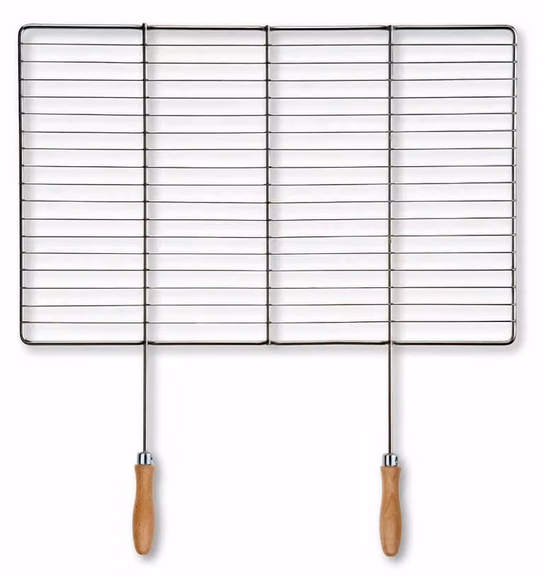DEOS Griglia per barbecue in acciaio inox 60 × 38 cm con manici in legno