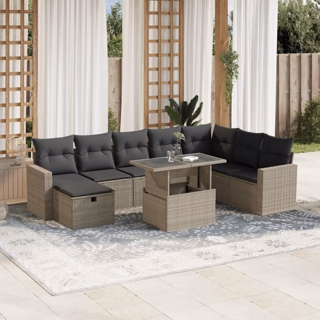Maison Exclusive - Set Divano da Giardino 9pz con Cuscini Grigio Chiaro Polyrattan