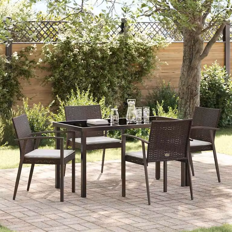 Maison Exclusive - Set da pranzo per esterno, 5 pezzi, rattan in polietilene marrone e nero