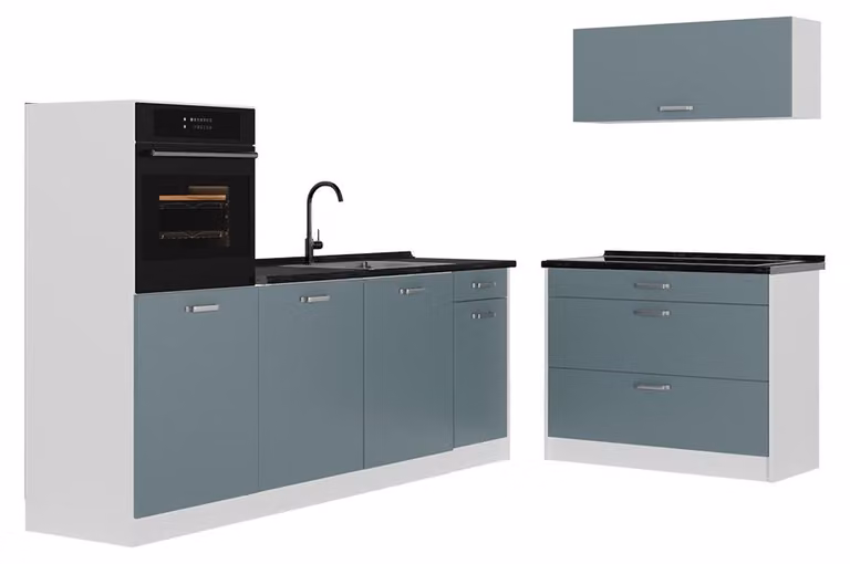Cucina componibile Vicco R-Line Grigio-blu/Bianco 220 cm piano di lavoro Antracite, Model 67449