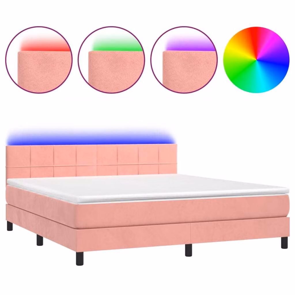 Letto a Molle con Materasso e LED Rosa 180x200 cm in Velluto