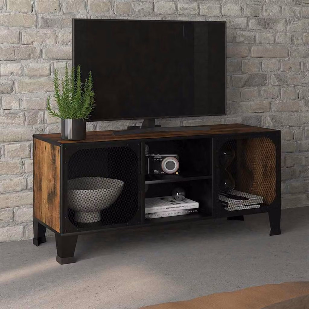 vidaXL Mobile Porta TV in Stile Industriale Marrone con Ruote in Metallo e MDF L 105 cm x P 36 cm x H 47 cm
