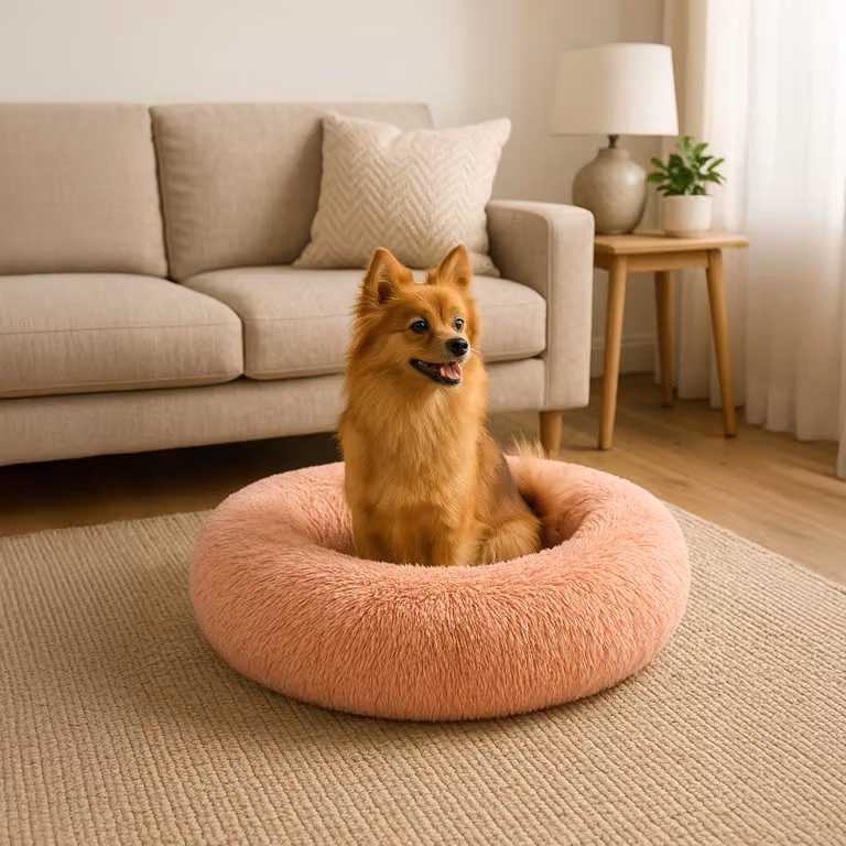 belviona donut dog bed, accogliente letto in peluche con morbida imbottitura, presa sicura e bordo ergonomico, diametro 60 cm, rosa scuro