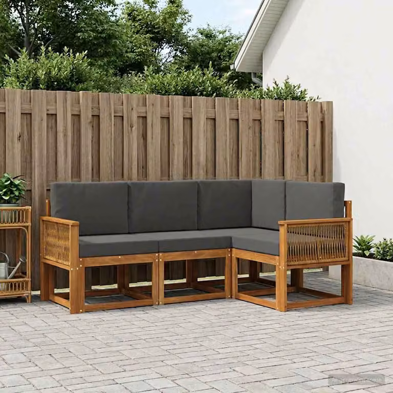 Set di divani da esterno vidaXL 4 pezzi in legno di acacia con cuscini beige e antracite in poliestere resistente ai raggi UV