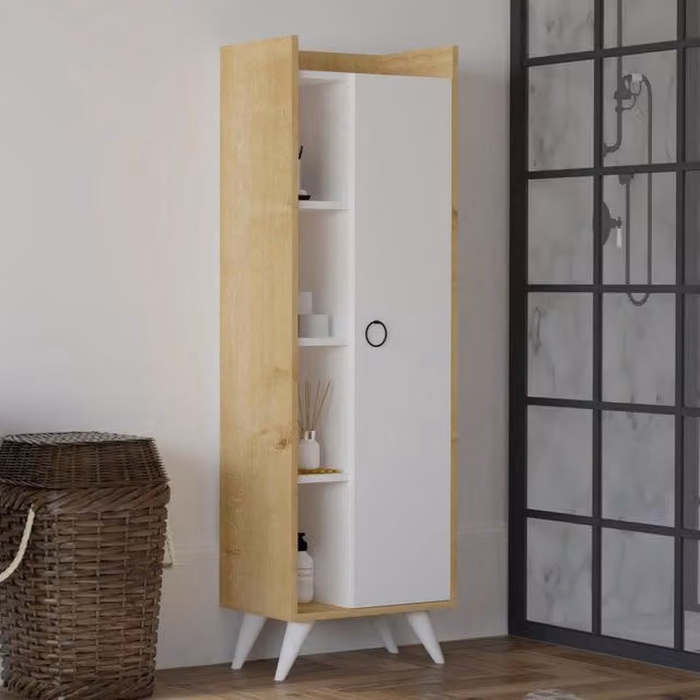 Sellia, Armadio Multiuso 1 Anta 8 Ripiani, 50x140h cm Marrone Rovere