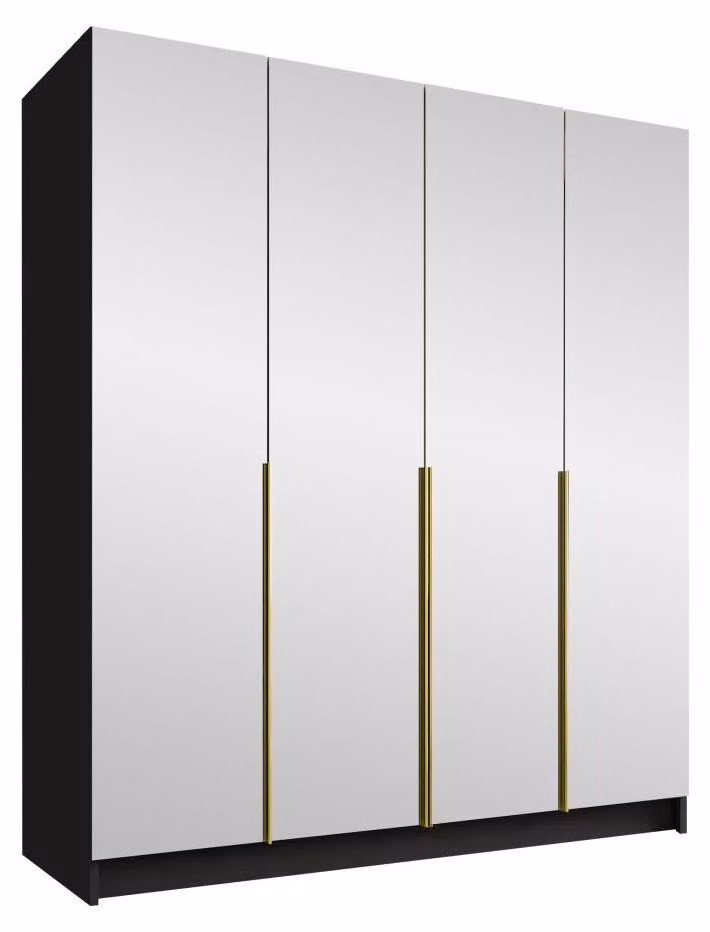 MIRJAN24 Armadio Santi III, camera da letto, con specchio, ante battenti, con appendiabiti, moderno, guardaroba, maniglie in metallo (colore: nero / nero + oro)