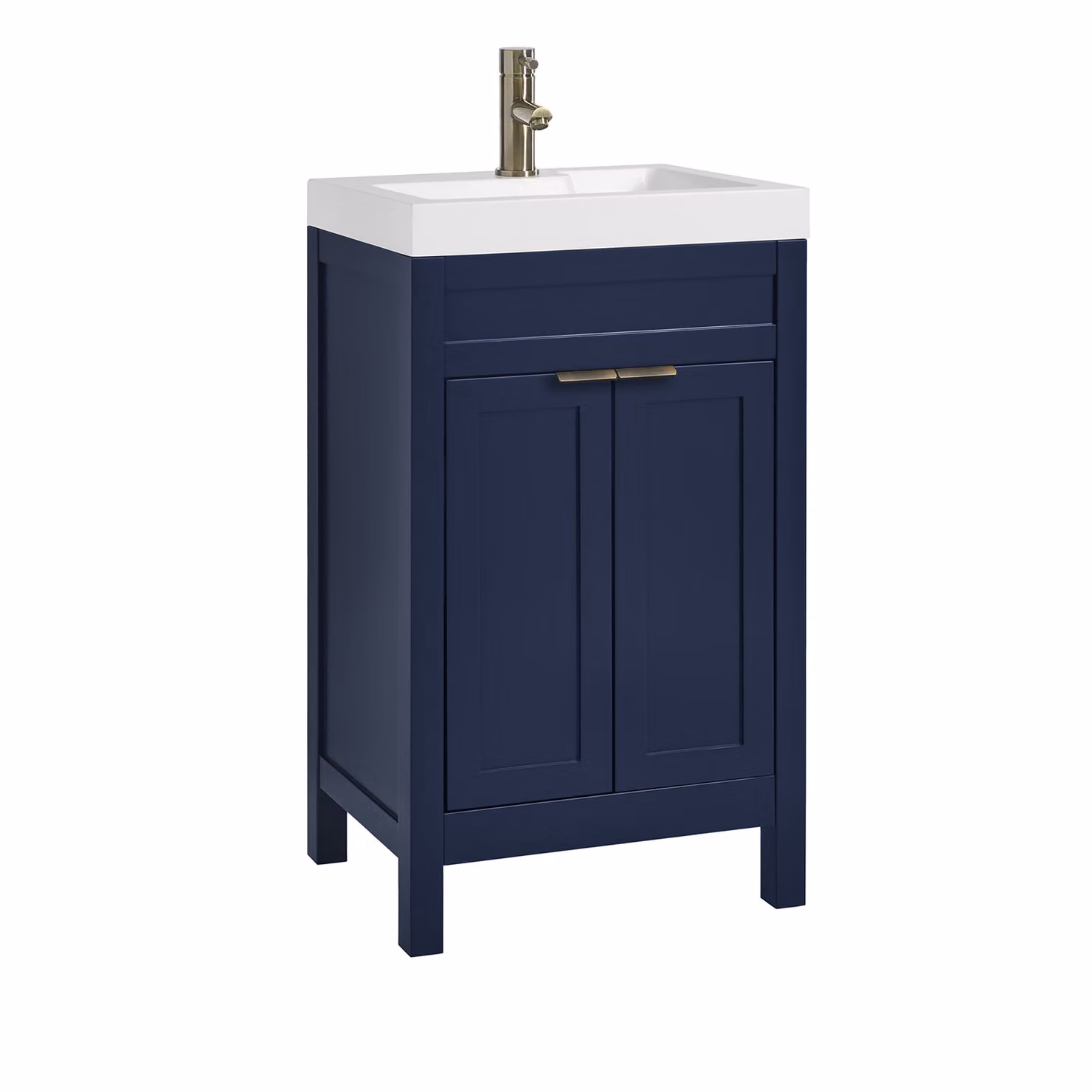 Mobile Bagno Blu Marino da 500mm con Lavabo e Maniglia Moderna con Impugnatura a Dito in Ottone Spazzolato - Warwick
