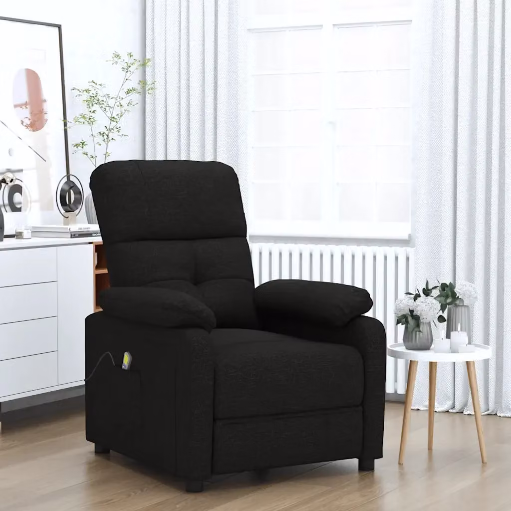 Poltrona Relax Reclinabile Moderna in Tessuto Nero con Braccioli e Struttura in Legno e Metallo – 2