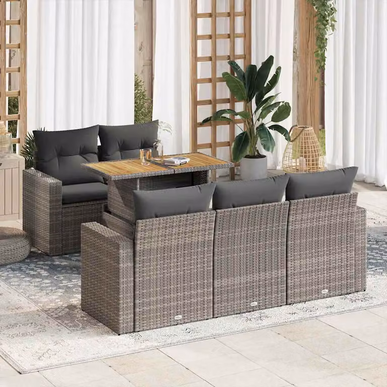 Set Divano da Giardino vidaXL 6 pz in Polyrattan Grigio con Cuscini e Tavolino da Esterno