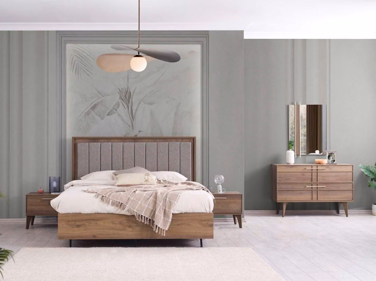 Garnitur Komplette Doppelbett Holz 5tlg Schlafzimmer Braun Bett Modern