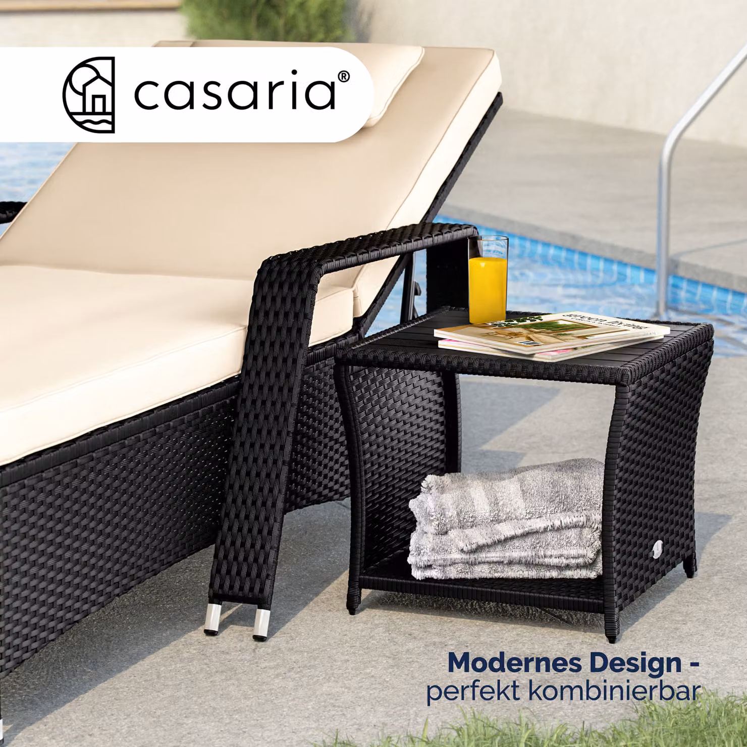 Tavolino da giardino moderno CASARIA in polyrattan nero con altezza regolabile L/P/H: 45 x 45 x 40 cm – 2