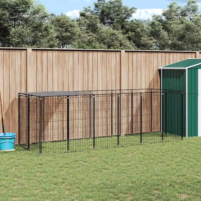 Gabbia per cani vidaXL in metallo resistente alle intemperie, colore nero e grigio, L 330 cm x P 110 cm x H 110 cm
