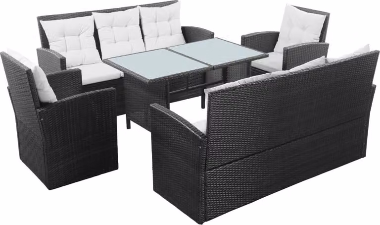 The Living Store Set da giardino 5 pezzi con cuscini in poly rattan nero