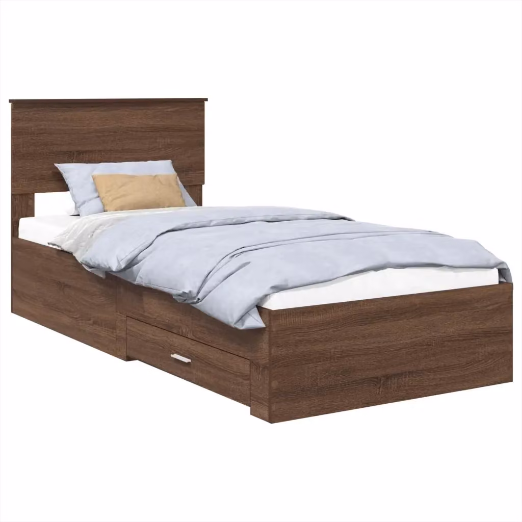 Struttura letto moderna vidaXL con cassetti in legno marrone e argento L 190 x P 90 x H 78 cm – 2