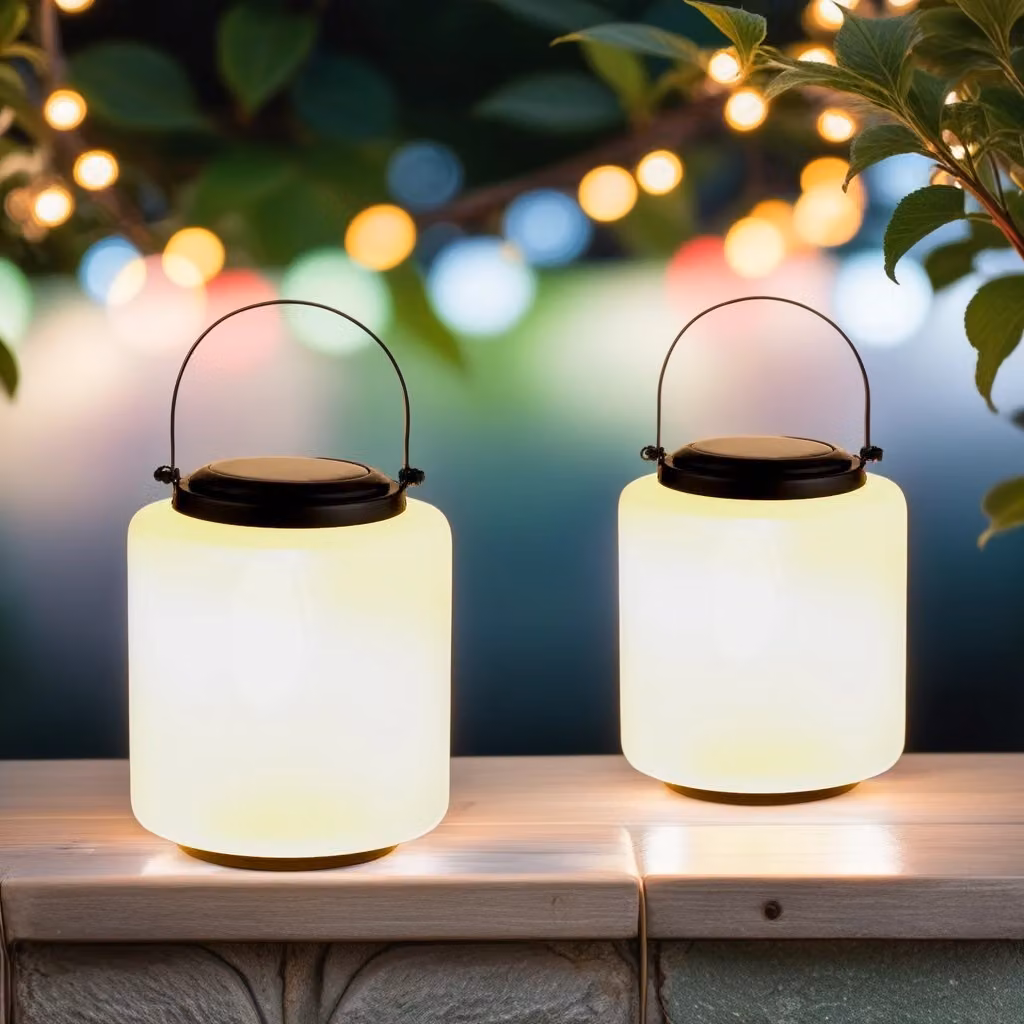 set di 2 moderne lanterne solari in vetro Lampada da balcone Decorazione da giardino Moderna Erlin Bianco