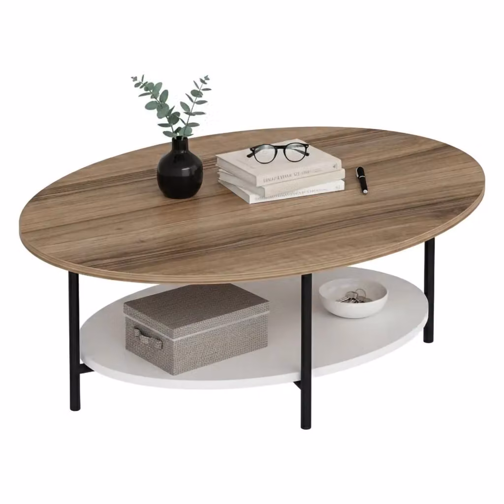 Subiaco, Tavolino da Salotto Ovale in Legno Bianco e Quercia, L: 90 cm, P: 60 cm, H: 36 cm – 2