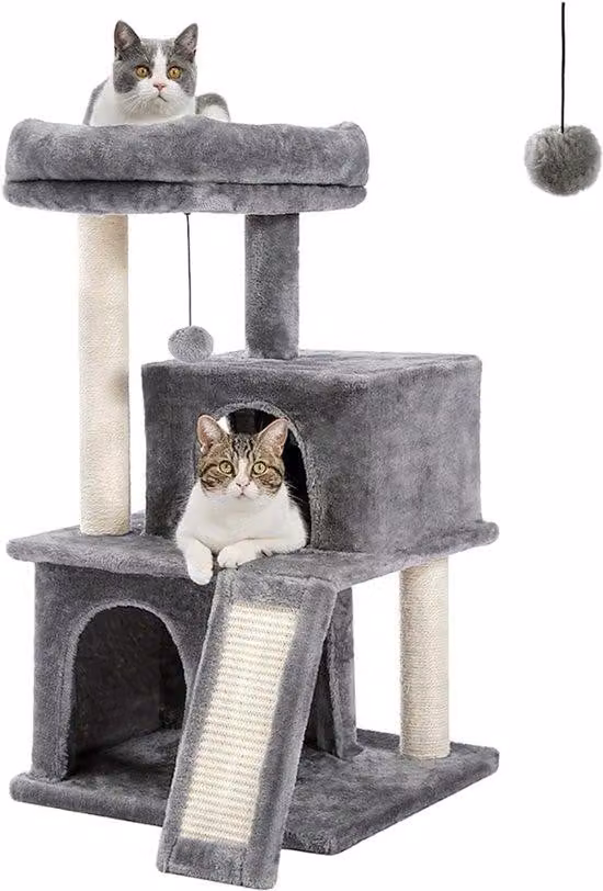 Torre per gatti di grossa taglia - XXL - Alta – 90 cm – Torre da arrampicata per gatti – Struttura con 2 cucce – Grigio