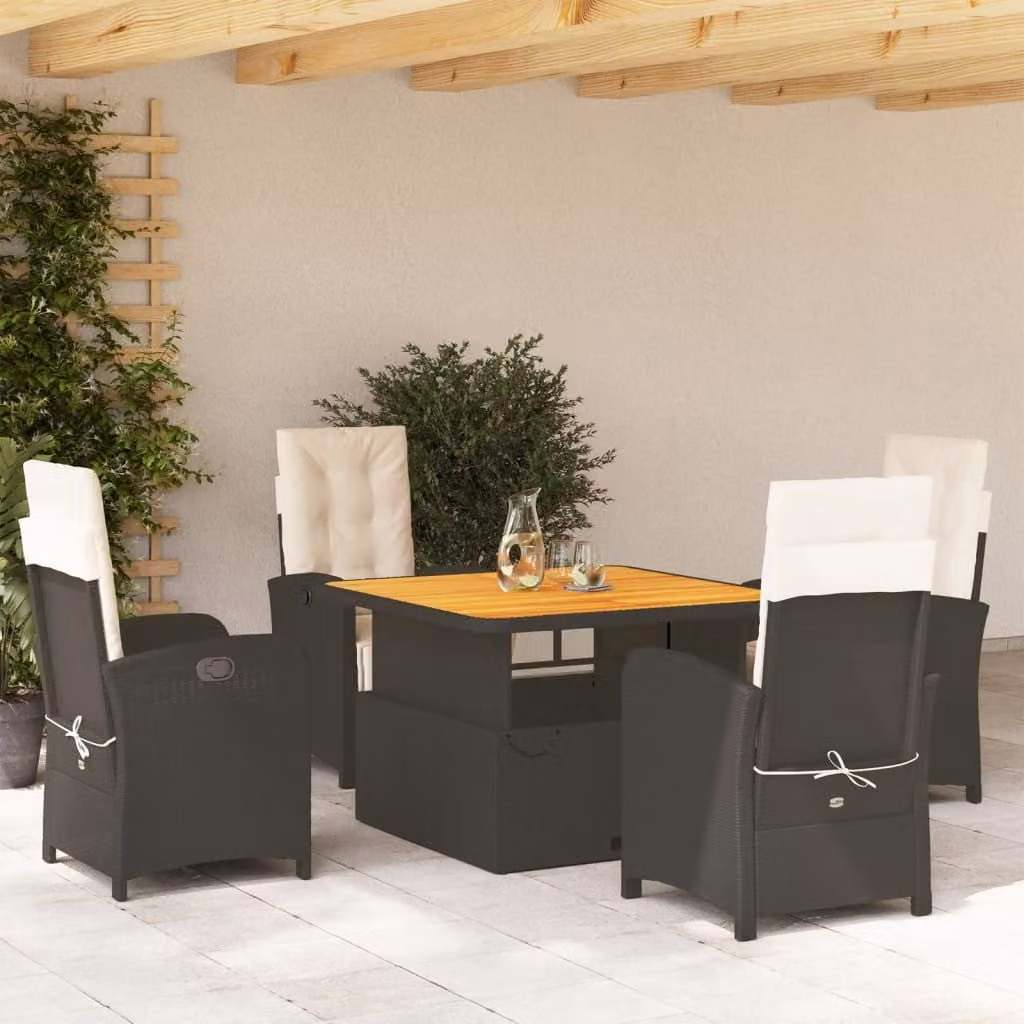 Maison Exclusive - Set da Pranzo da Giardino 5 pz Nero con Cuscini in Polyrattan