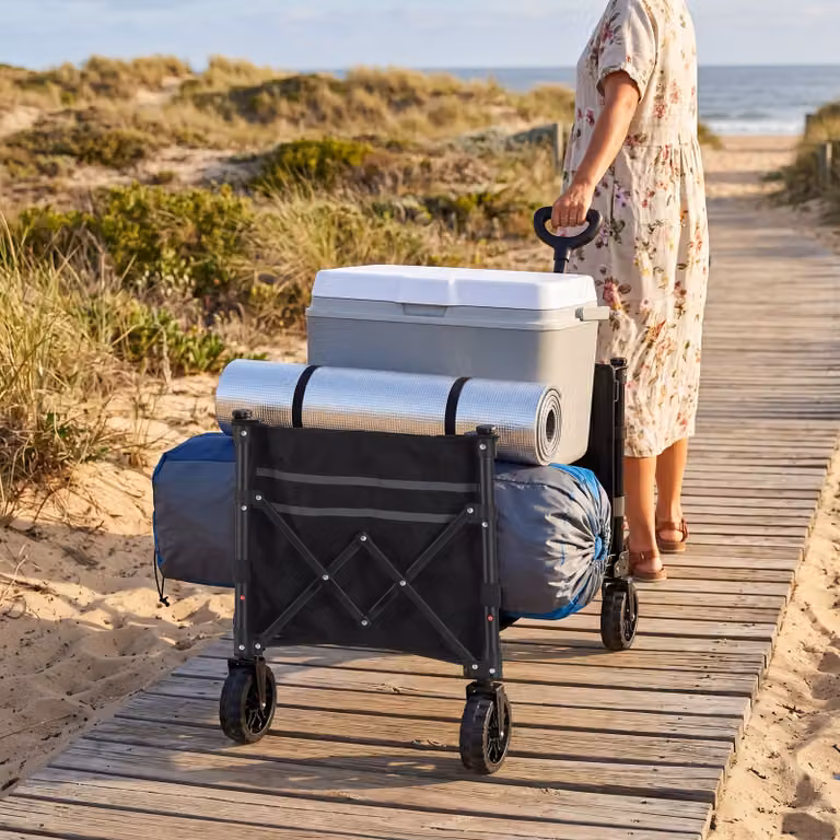 Carrello pieghevole SmartRider tectake in acciaio e poliestere con ruote profilate e maniglia telescopica, nero