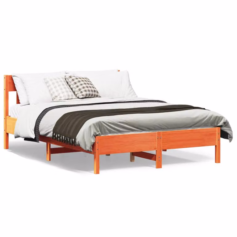 Letto in legno di pino vidaXL color marrone cera con doghe piatte, L/P/H: 150 x 200 x 155,5 cm