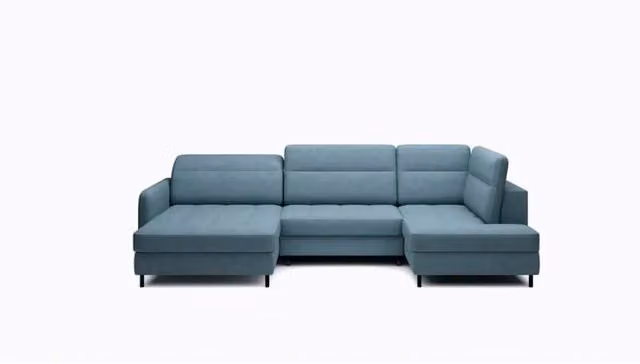 Divano angolare trasformabile BERTHO MEUBLORAMA blu petrolio con angolo sinistro e contenitore L/P/H: 306 x 166 x 100 cm