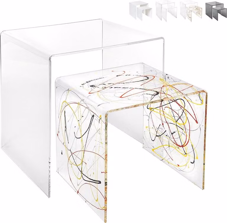 Set di 2 tavolini da salotto moderni in plexiglas trasparente stile anni '80 - Trasparente multicolore